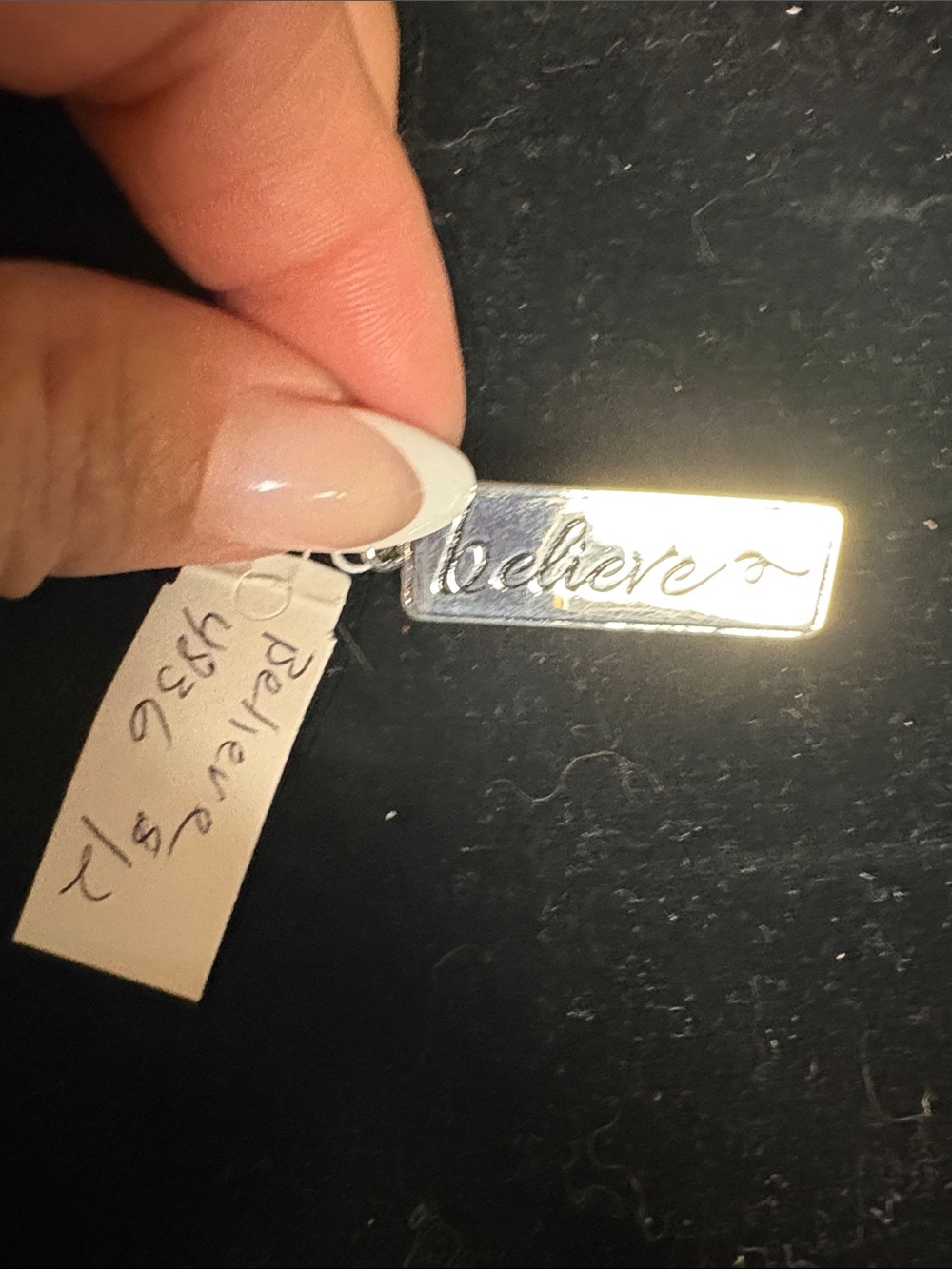 "Believe" Silver Bar Pendant two sided charm